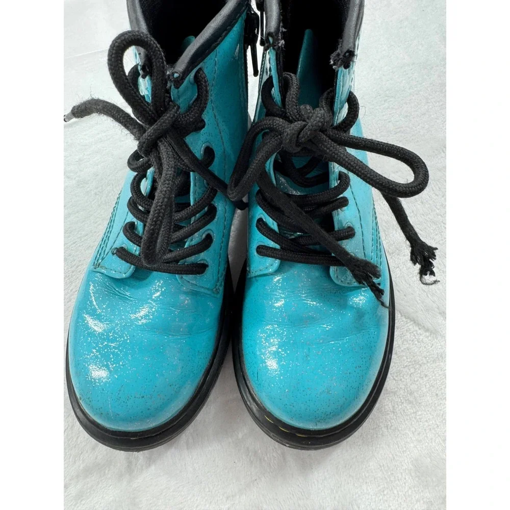 Dr. Martens 1460 Ankle Boots Kids 13 Turquoise Glitter Lace Up Side Zipper Retro